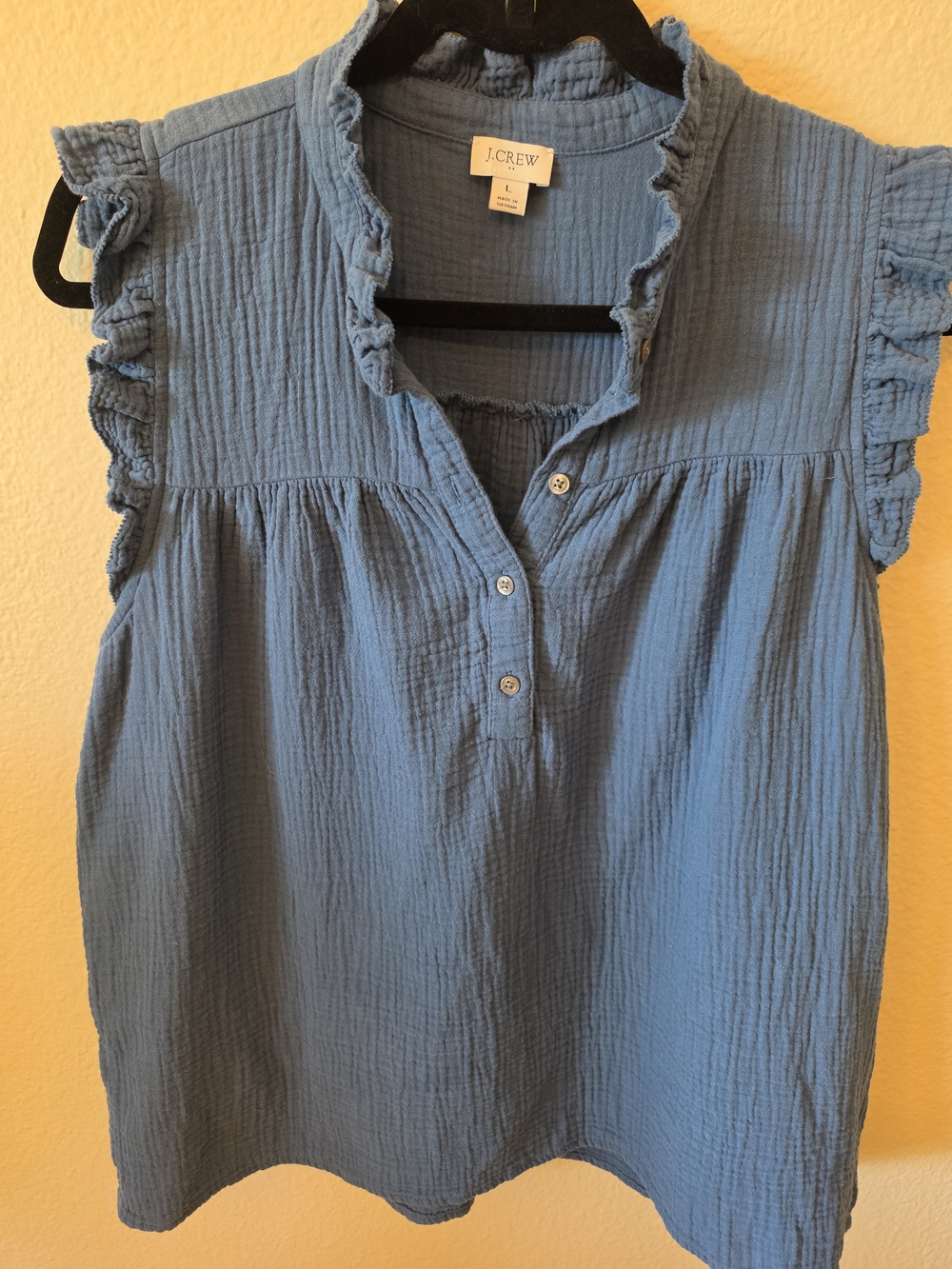 J. Crew Dusty Blue Ruffle-Trim Sleeveless Cotton Camisole